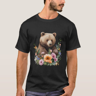 Animal Bear Flowers Watercoloured T-Shirt