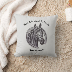 Animal Best Friends Grey Vintage Horse Sketch Throw Pillow