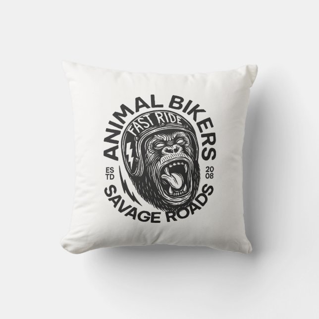 Animal Bikers Throw Pillow (Front)