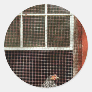 Animal - Bird - Chicken in a window Classic Round Sticker