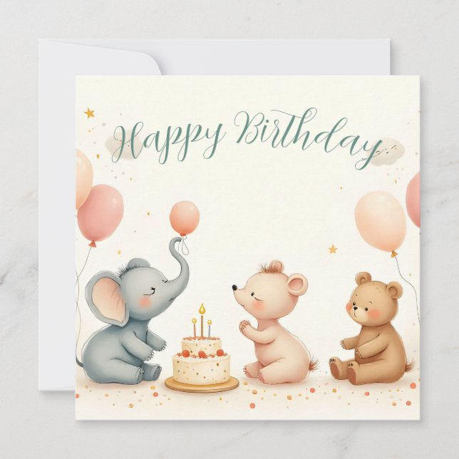Animal Birthday Joy with Balloons (Front)