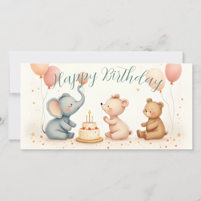 Animal Birthday Joy with Balloons (Front)