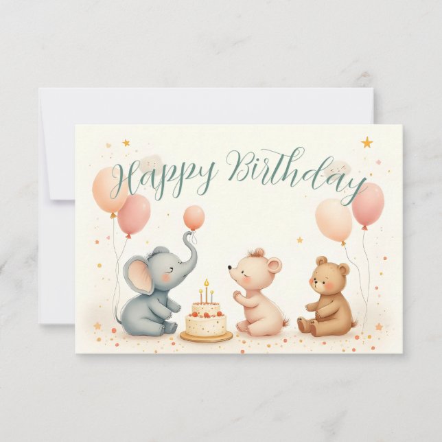 Animal Birthday Joy with Balloons (Front)