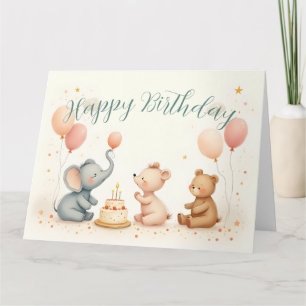 Animal Birthday Joy with Balloons Card