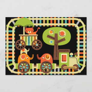Animal Birthday Train Birthday Invitations
