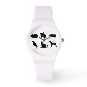Animal Black Silhouettes Pet Caring Time Watch