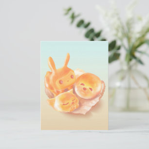 Animal Bread Basket: Smiling Bichon, Bunny & Cat Announcement Postcard