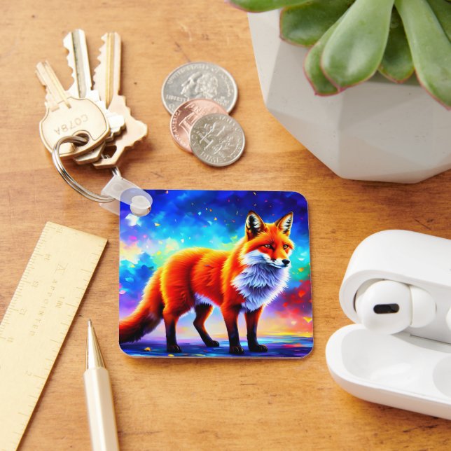 Animal bright abstraction fox colourful lovely  keychain (Desk)