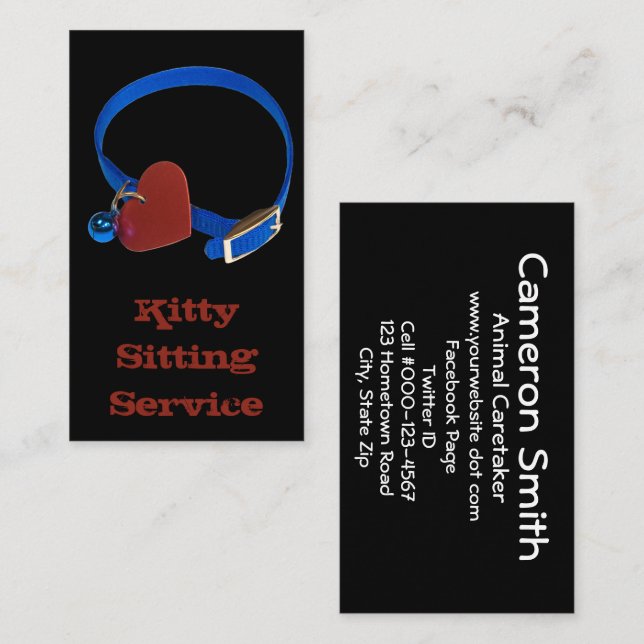 Animal Care Busines Blue Collar Red Heart  Business Card (Front/Back)