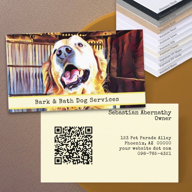 Animal Care Custom Replaceable Dog Photo & QR Code Business Card (business card template front and back with QR code)