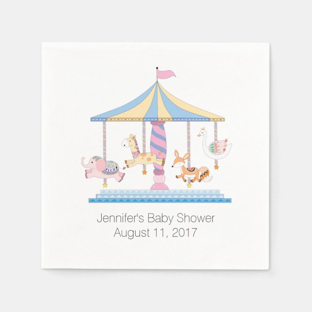 Animal Carousel Baby Shower Paper Napkins (Front)