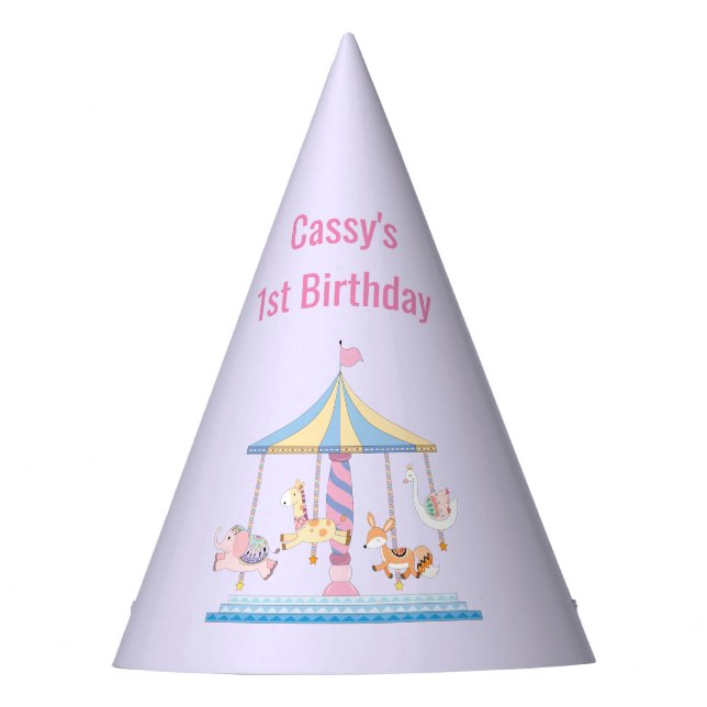 Animal Carousel First Birthday Party Hats (Front)