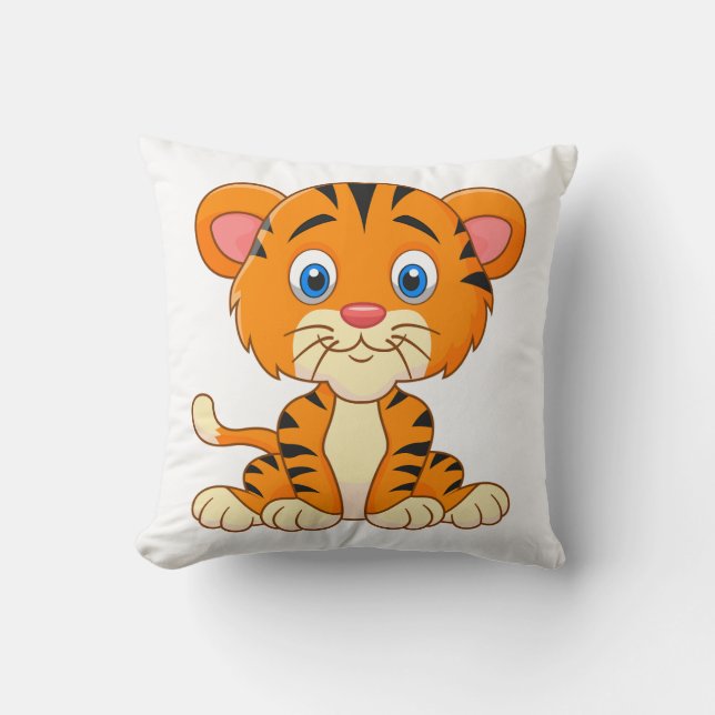 Animal cartoon illustration cute tiger throw pillow (Front)