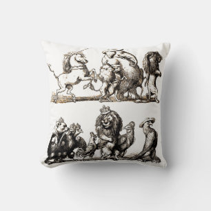 Animal Cartoon Unicorn Elephant Lion Zoo Throw Pillow