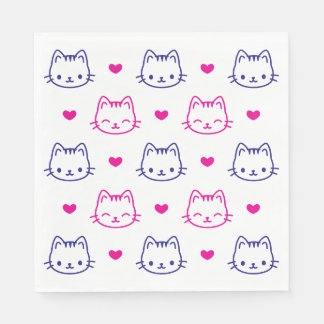Animal Cat Face Hearts Pattern Cute Luncheon Napkin