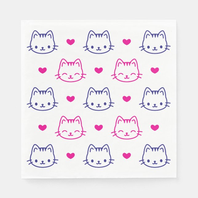 Animal Cat Face Hearts Pattern Cute Luncheon Napkin (Front)