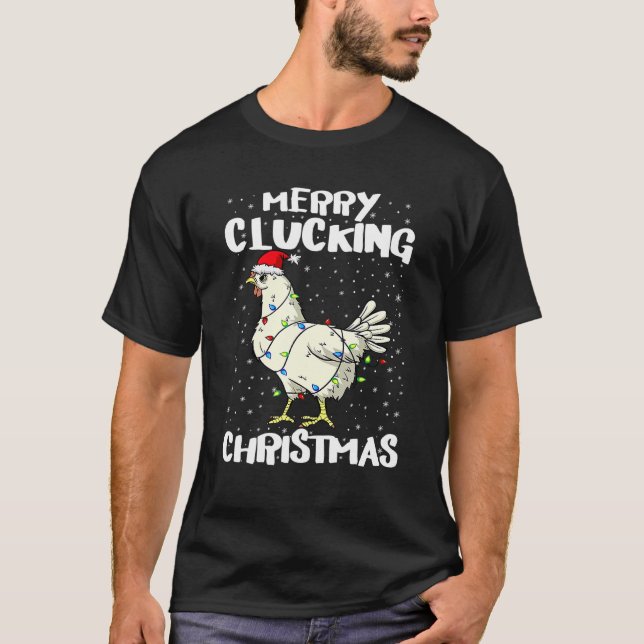 Animal Chicken Santa Lights Christmas Pajama Merry T-Shirt (Front)
