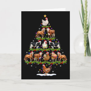 Animal Christmas Tree Lights Chicken Cow Goat Farm Card