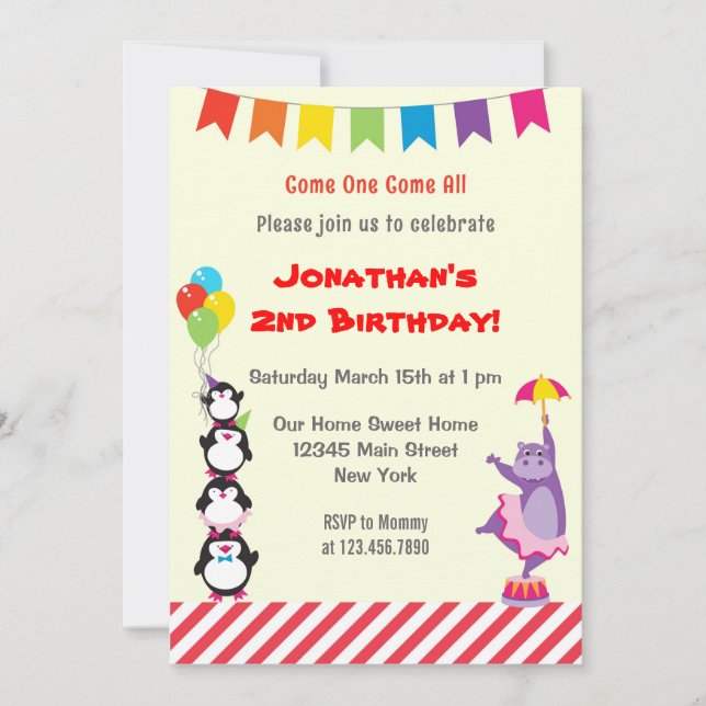 Animal Circus Children Birthday Party Invitation (Front)