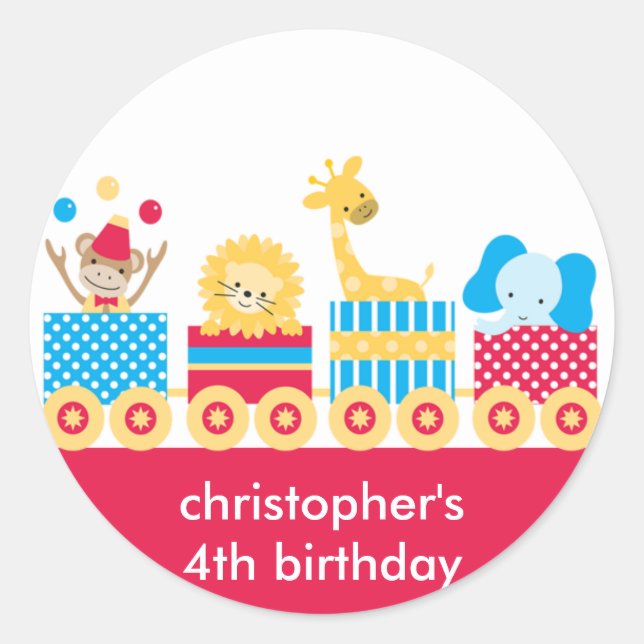 Animal Circus Train Birthday Stickers (Front)