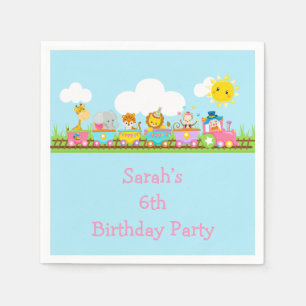 Animal Circus Train Kids Birthday in Pink Napkin