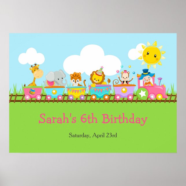 Animal Circus Train Kids Birthday Party Poster (Front)