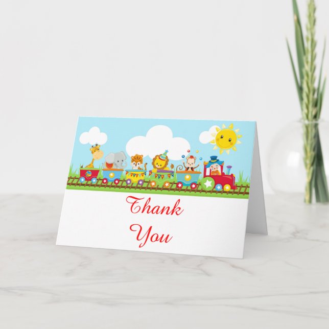 Animal Circus Train Kids Thank You Card (Front)