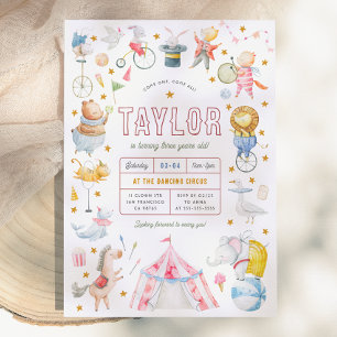 Animal Circus   Watercolor Carnival Birthday Party Invitation