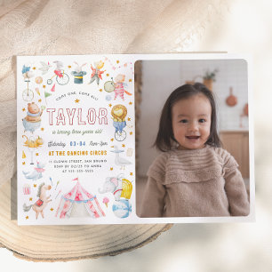 Animal Circus   Watercolor Carnival Photo Birthday Invitation