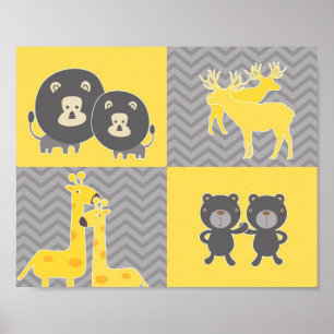 Animal collage on plain and zigzag chevron poster