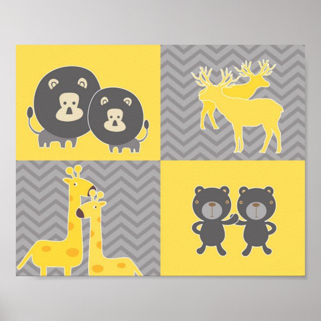 Animal collage on plain and zigzag chevron poster (Front)