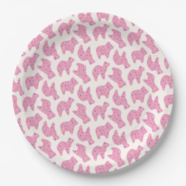 Animal Cookie Birthday Party Paper Plate - Magenta (Front)