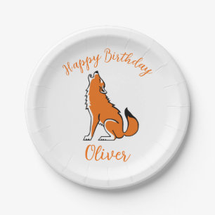 Animal -  Cool Red WOLF -Happy Birthday - Paper Plate