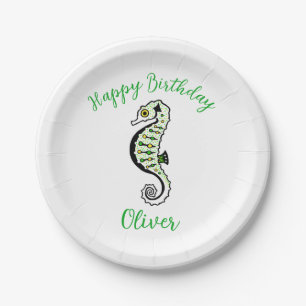 Animal - Cool SEAHORSE - Happy Birthday -  Paper Plate