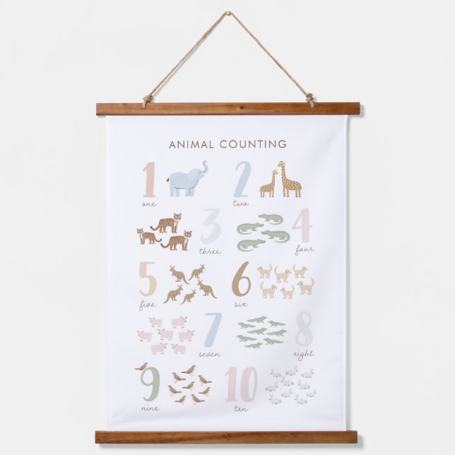 Animal Counting Numbers Kids Room Decor Hanging Tapestry (Front)