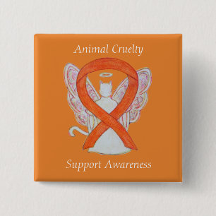 Animal Cruelty Orange Awareness Ribbon Angel Pin