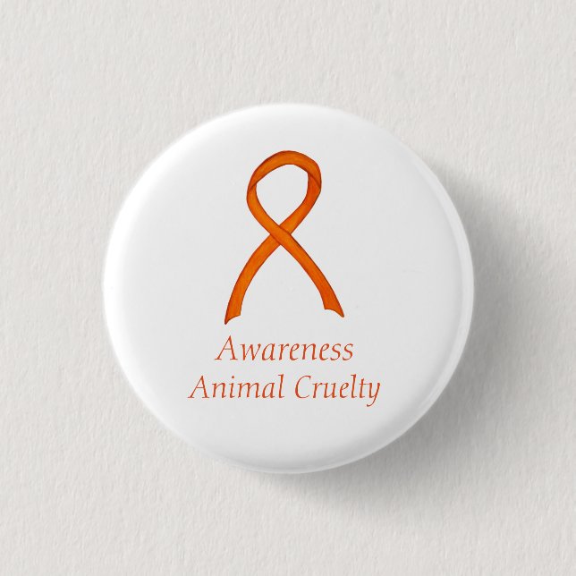Animal Cruelty Orange Awareness Ribbon Custom Pin (Front)