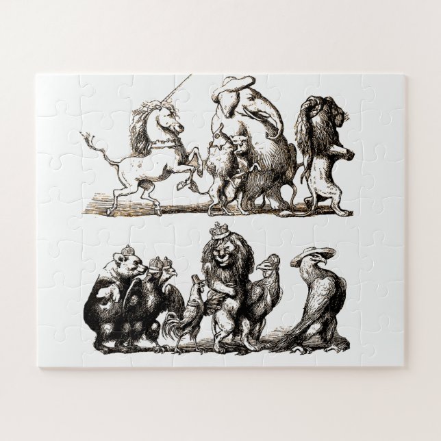 Animal Cute Art Unicorn Elephant Lion Zoo Jigsaw Puzzle (Horizontal)