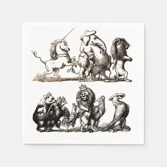 Animal Cute Art Unicorn Elephant Lion Zoo Napkin (Front)