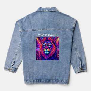 Animal de fête au néon lion – Graphisme rétro colo