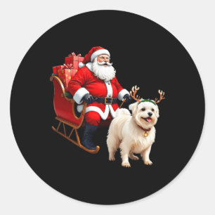 Animal Dog Lover Santa Sleigh Maltese Reindeer Chr Classic Round Sticker
