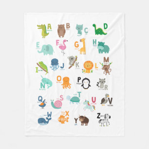 Animal Doodle Alphabet Fleece Blanket