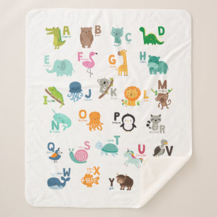 Animal Doodle Alphabet Sherpa Blanket
