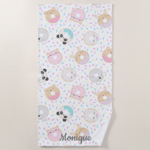 animal doughnuts and sprinkles cute monogram beach towel