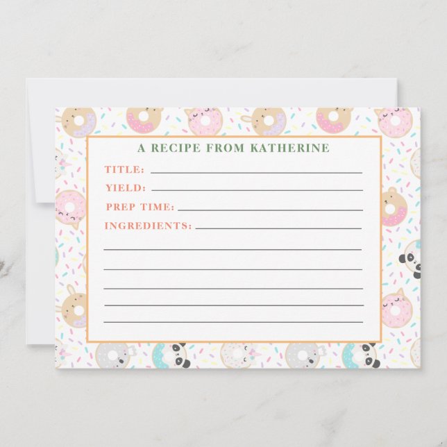 animal doughnuts detailed recipe note card (Front)