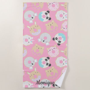 animal doughnuts girly cute monogram beach towel