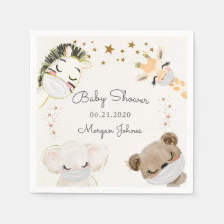 animal face masks baby shower monogram napkin