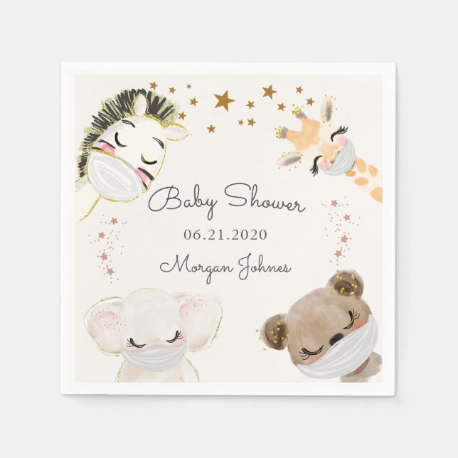 animal face masks baby shower monogram napkin (Front)