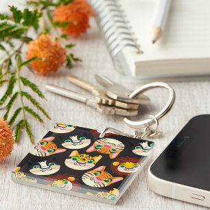 Animal Faces Pattern Cats Lions Dogs Keychain