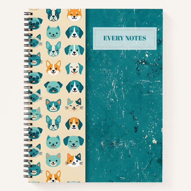 Animal Faces Vertical Split – Teal Notebook (Front)